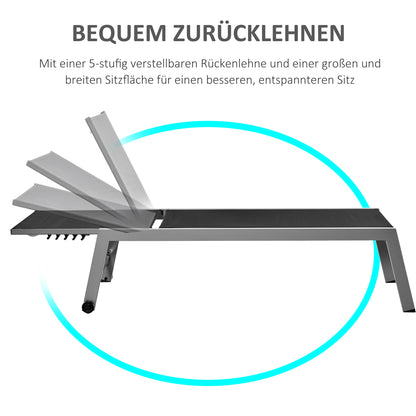 Sun Lounger, Garden Lounger, 5-Position Backrest, Aluminum, Black, 202 x 65 x 43 cm