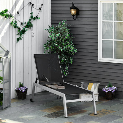 Sun Lounger, Garden Lounger, 5-Position Backrest, Aluminum, Black, 202 x 65 x 43 cm
