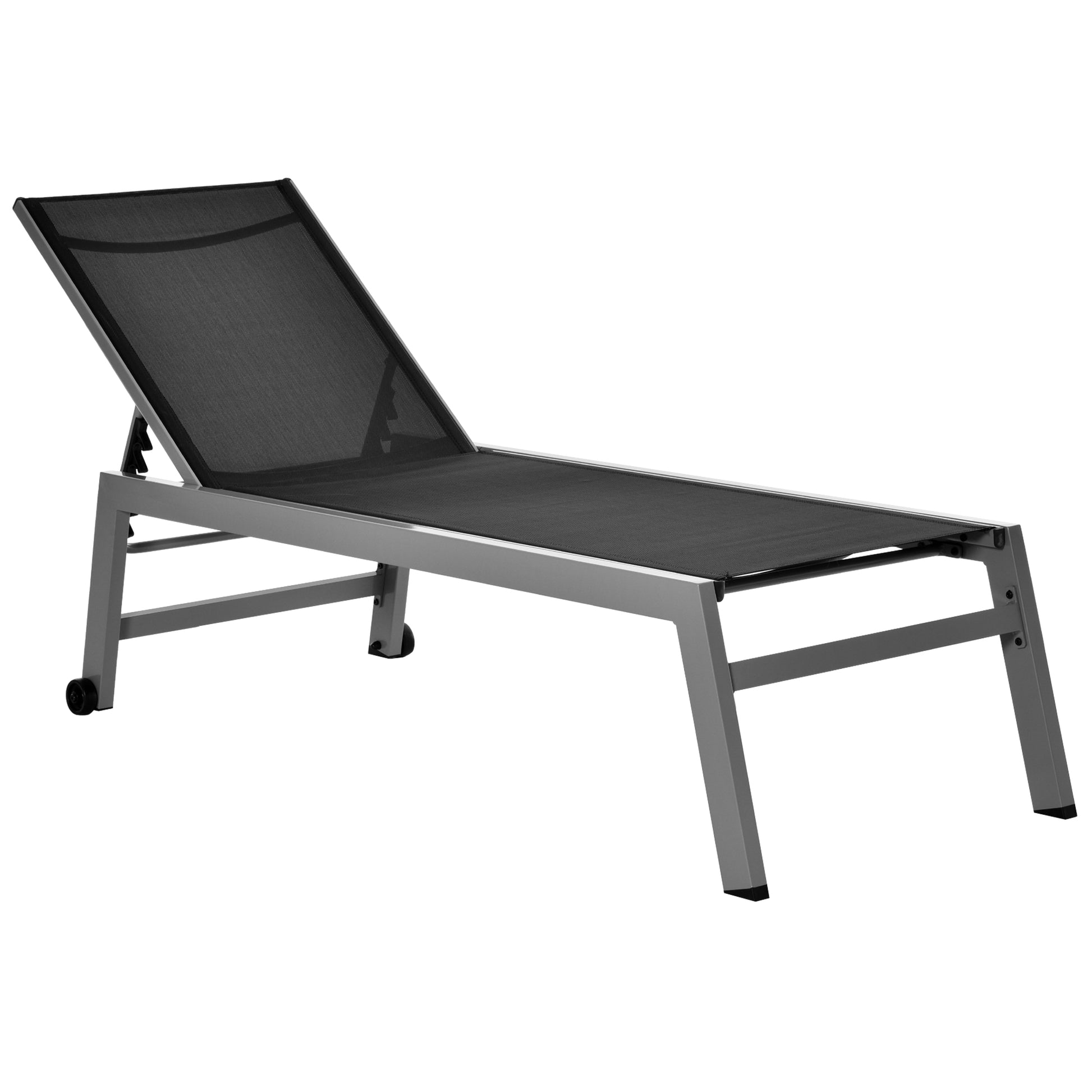 Sun Lounger, Garden Lounger, 5-Position Backrest, Aluminum, Black, 202 x 65 x 43 cm