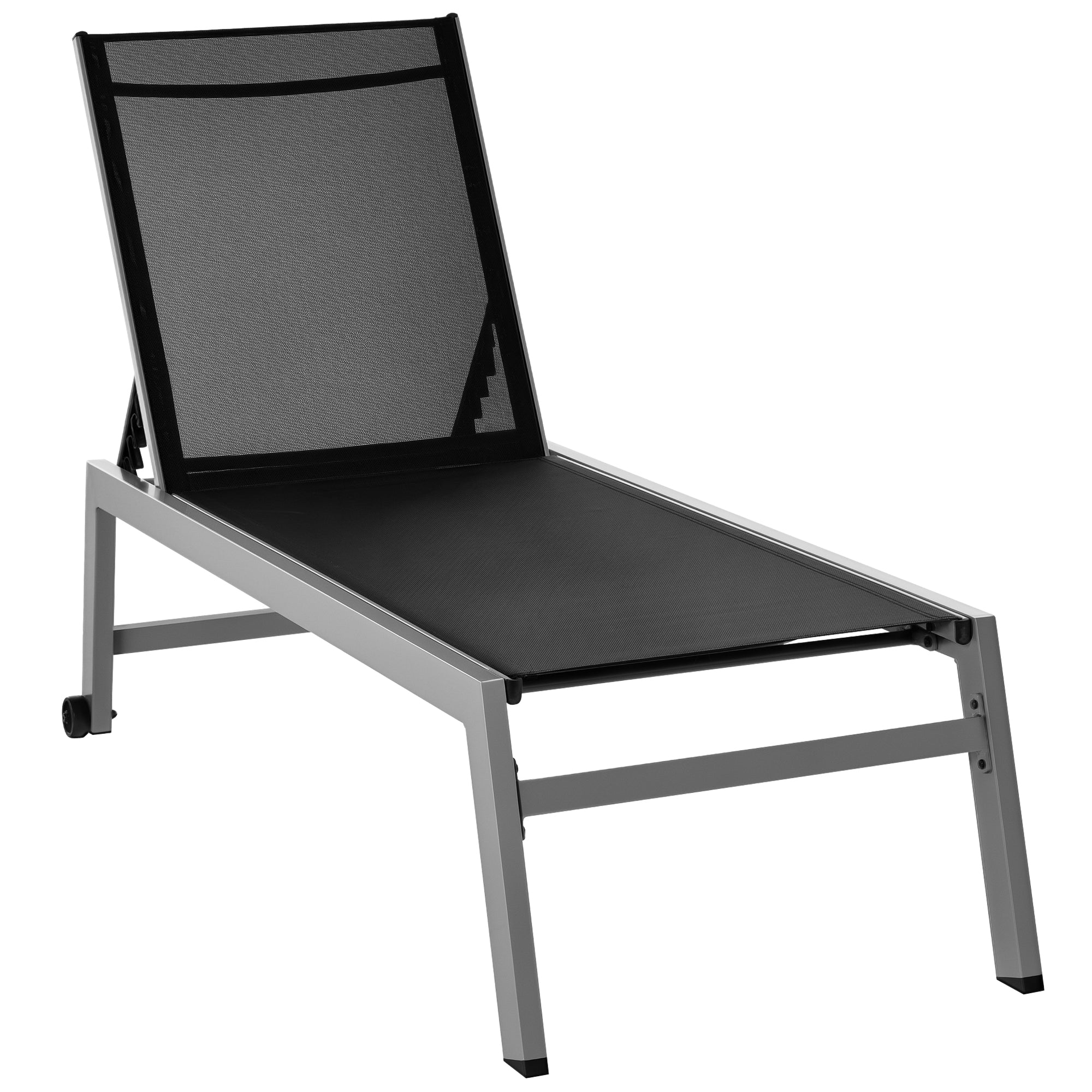 Sun Lounger, Garden Lounger, 5-Position Backrest, Aluminum, Black, 202 x 65 x 43 cm