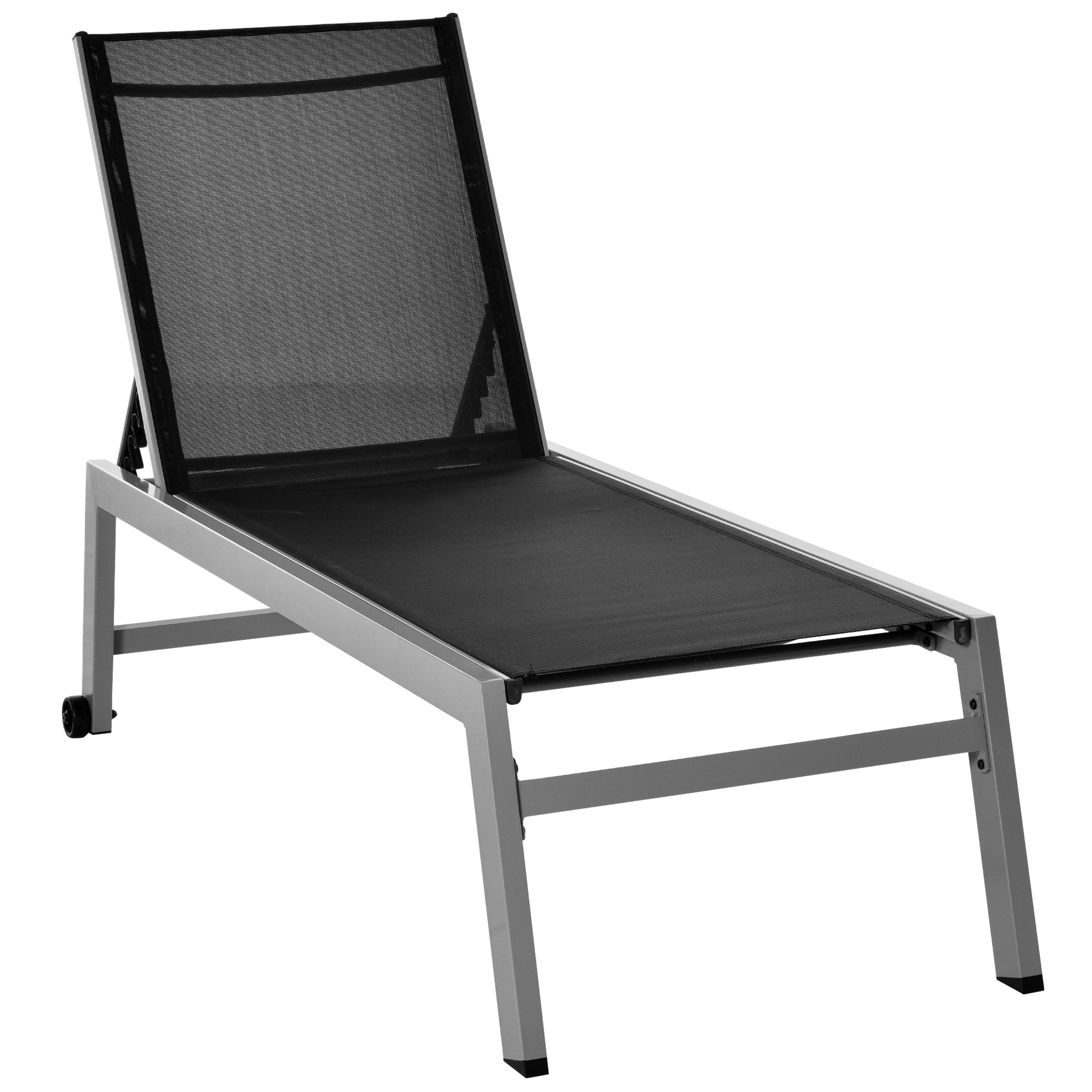 Sun Lounger, Garden Lounger, 5-Position Backrest, Aluminum, Black, 202 x 65 x 43 cm