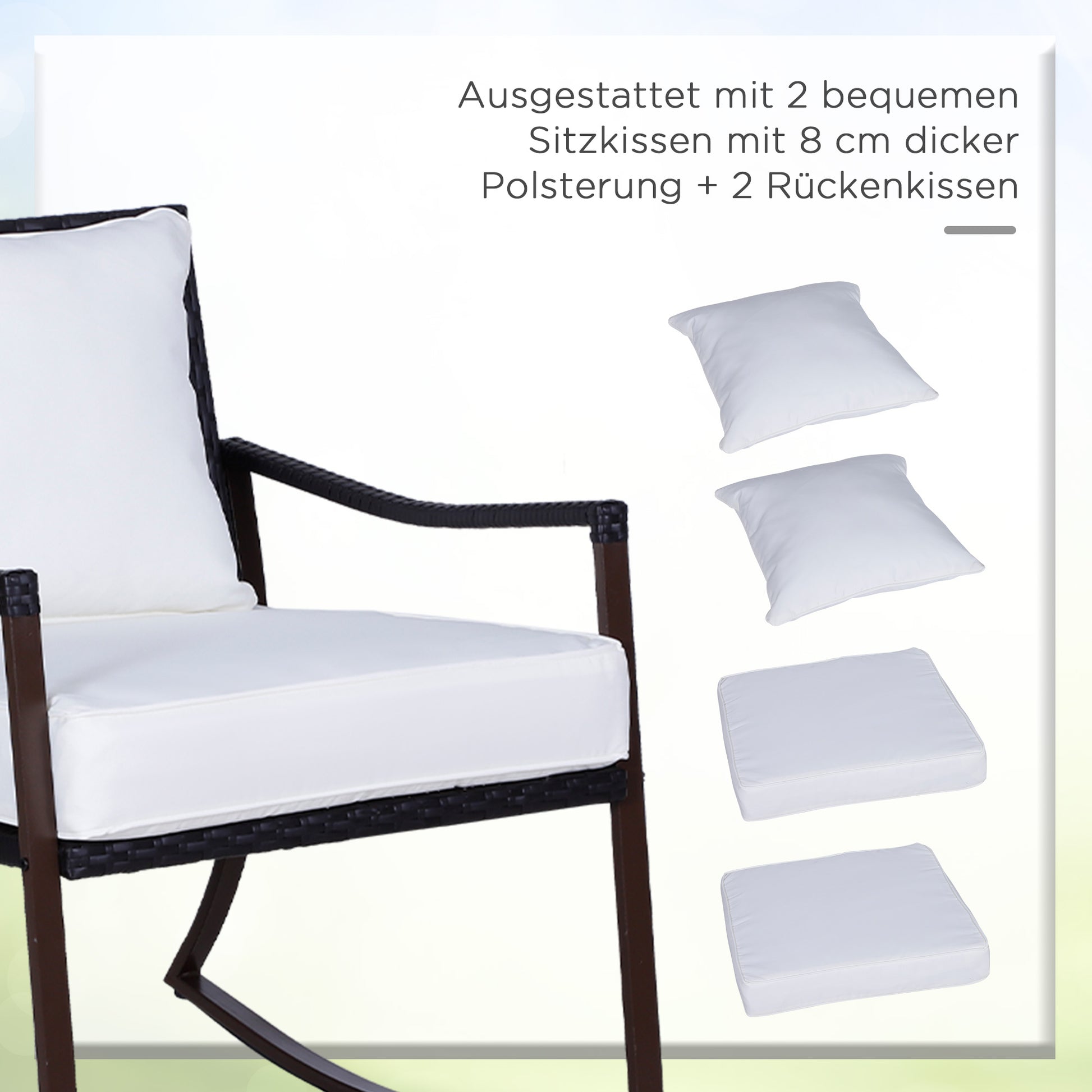 Rattan Rocking Chair Set 3 PCS. Patio Furniture with Side Table Rocking Chairs Cushions Padded Cushion Balcony Furniture Set for 2 Persons Outdoor Seating Group for Garden Balcony Brown