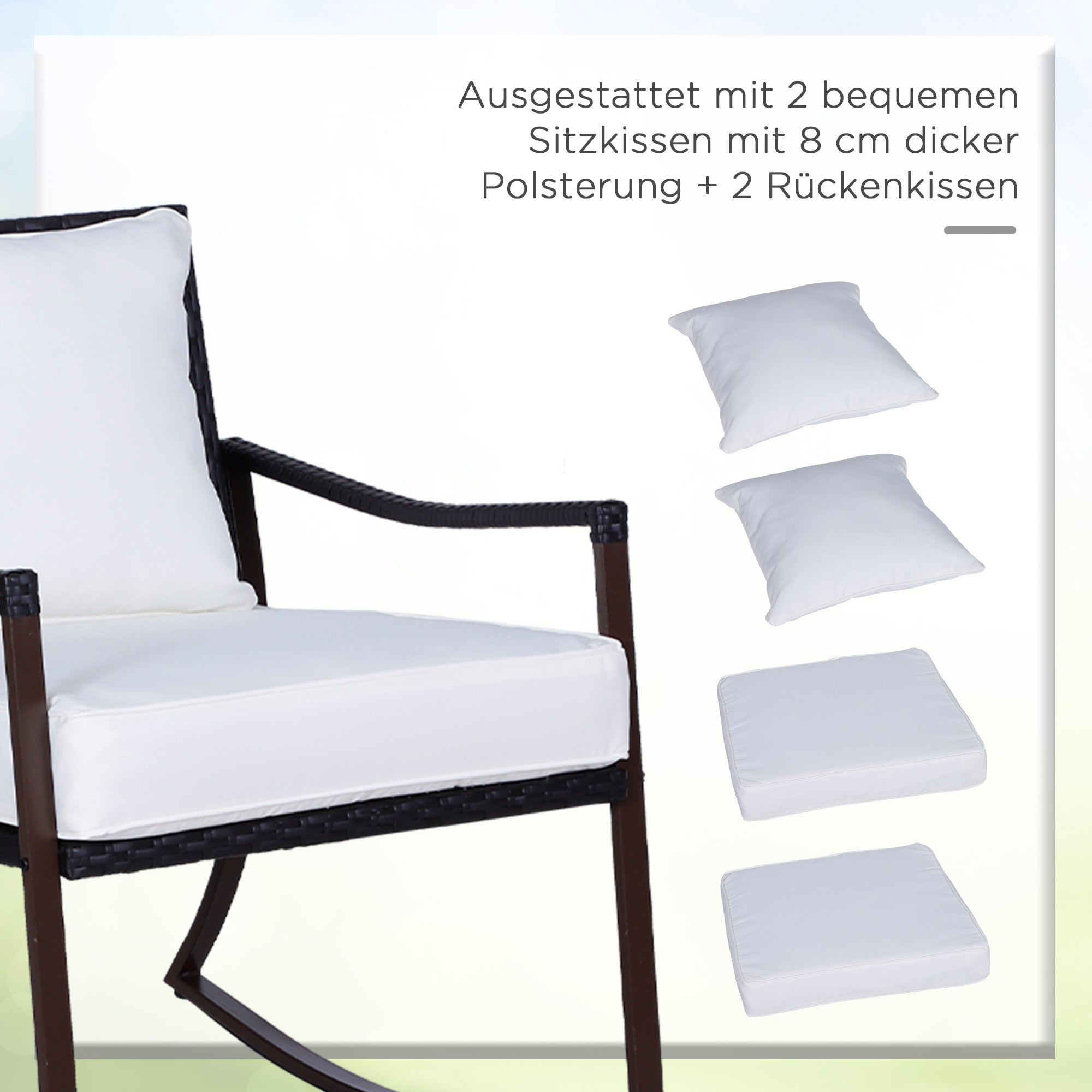 Rattan Rocking Chair Set 3 PCS. Patio Furniture with Side Table Rocking Chairs Cushions Padded Cushion Balcony Furniture Set for 2 Persons Outdoor Seating Group for Garden Balcony Brown