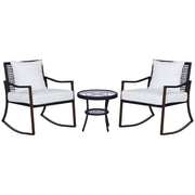 Rattan Rocking Chair Set 3 PCS. Patio Furniture with Side Table Rocking Chairs Cushions Padded Cushion Balcony Furniture Set for 2 Persons Outdoor Seating Group for Garden Balcony Brown