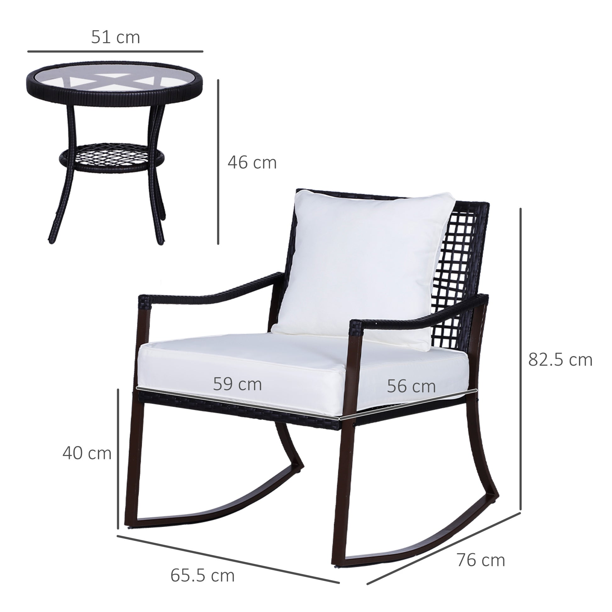 Rattan Rocking Chair Set 3 PCS. Patio Furniture with Side Table Rocking Chairs Cushions Padded Cushion Balcony Furniture Set for 2 Persons Outdoor Seating Group for Garden Balcony Brown