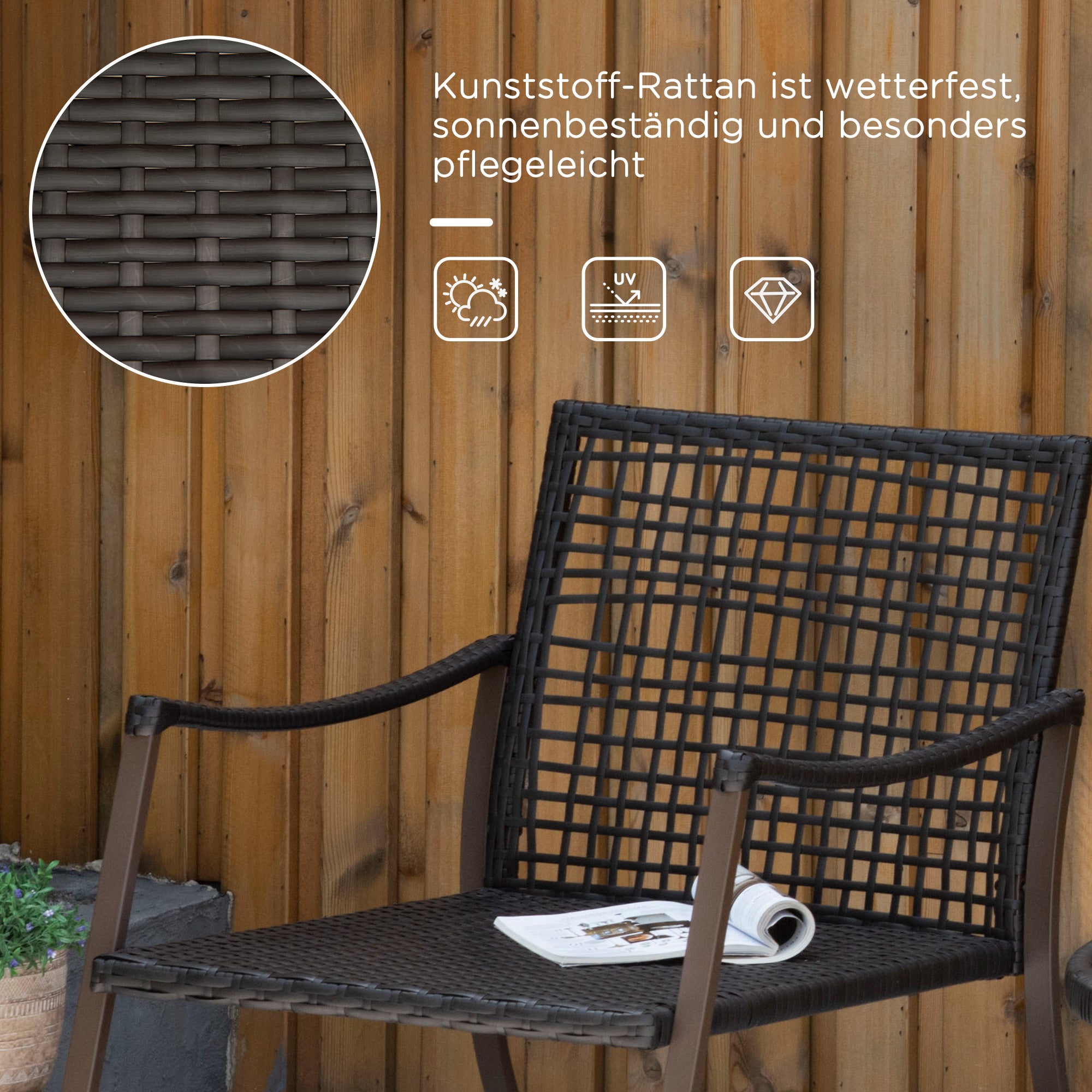 Rattan Rocking Chair Set 3 PCS. Patio Furniture with Side Table Rocking Chairs Cushions Padded Cushion Balcony Furniture Set for 2 Persons Outdoor Seating Group for Garden Balcony Brown