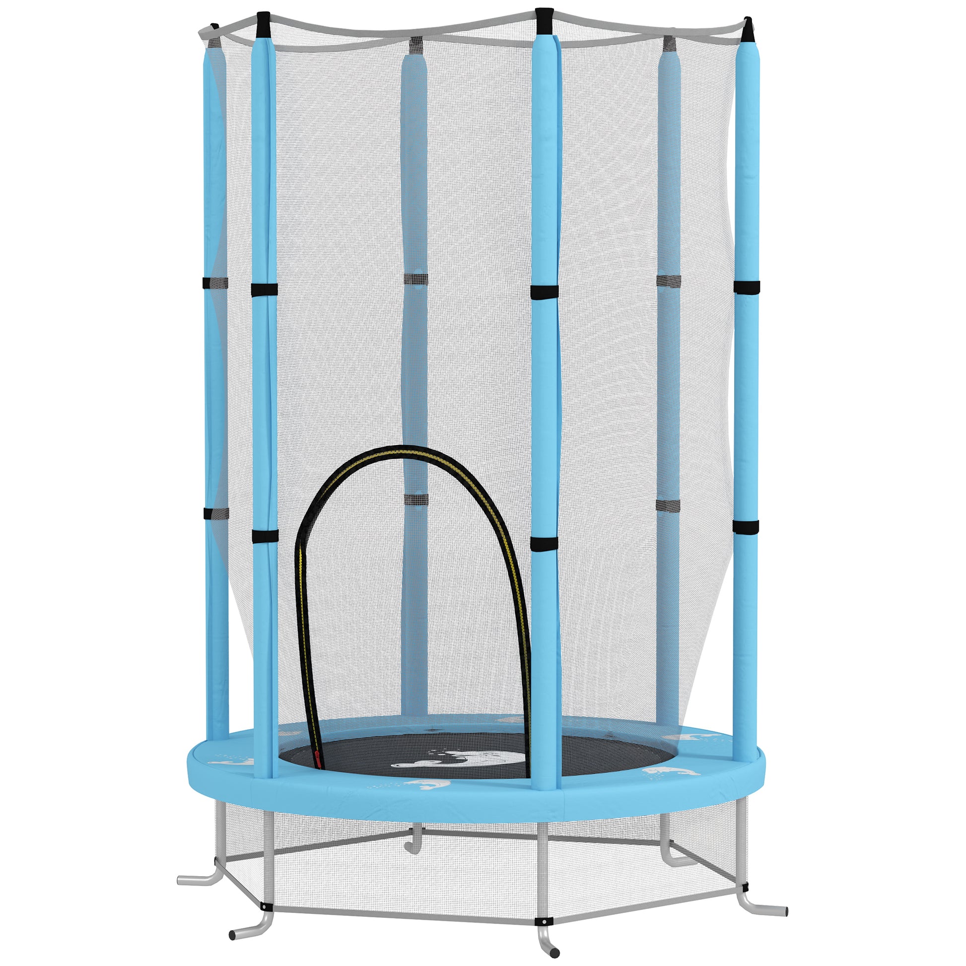 Kids Trampoline Ø140cm Outdoor Trampoline for Kids with Safety Net Zipper Bungee Cord Edge Cover, Garden Trampoline with Cloud Pattern, for Indoor and Outdoor