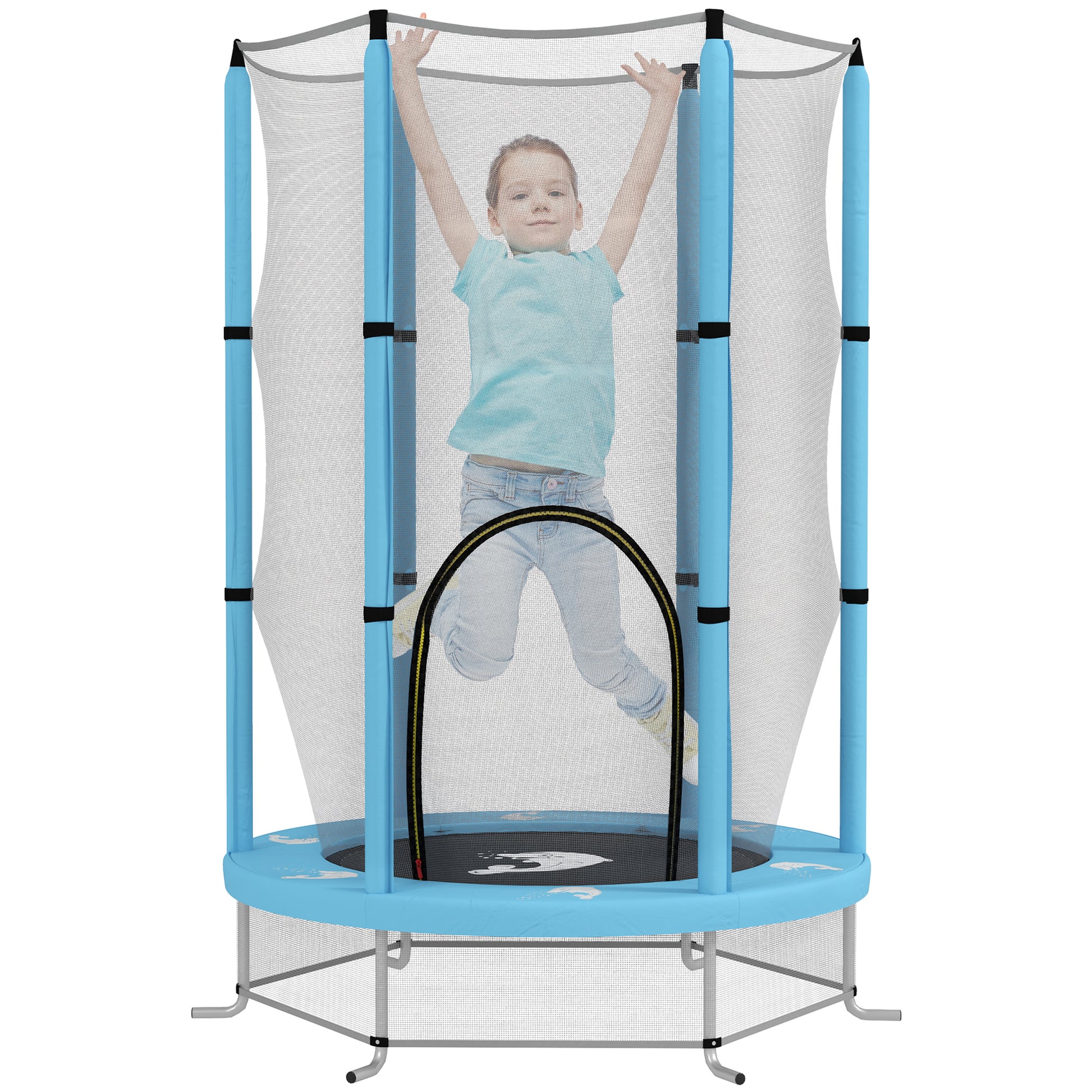 Kids Trampoline Ø140cm Outdoor Trampoline for Kids with Safety Net Zipper Bungee Cord Edge Cover, Garden Trampoline with Cloud Pattern, for Indoor and Outdoor