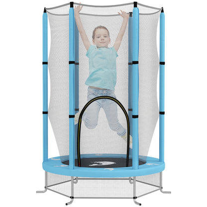 Kids Trampoline Ø140cm Outdoor Trampoline for Kids with Safety Net Zipper Bungee Cord Edge Cover, Garden Trampoline with Cloud Pattern, for Indoor and Outdoor