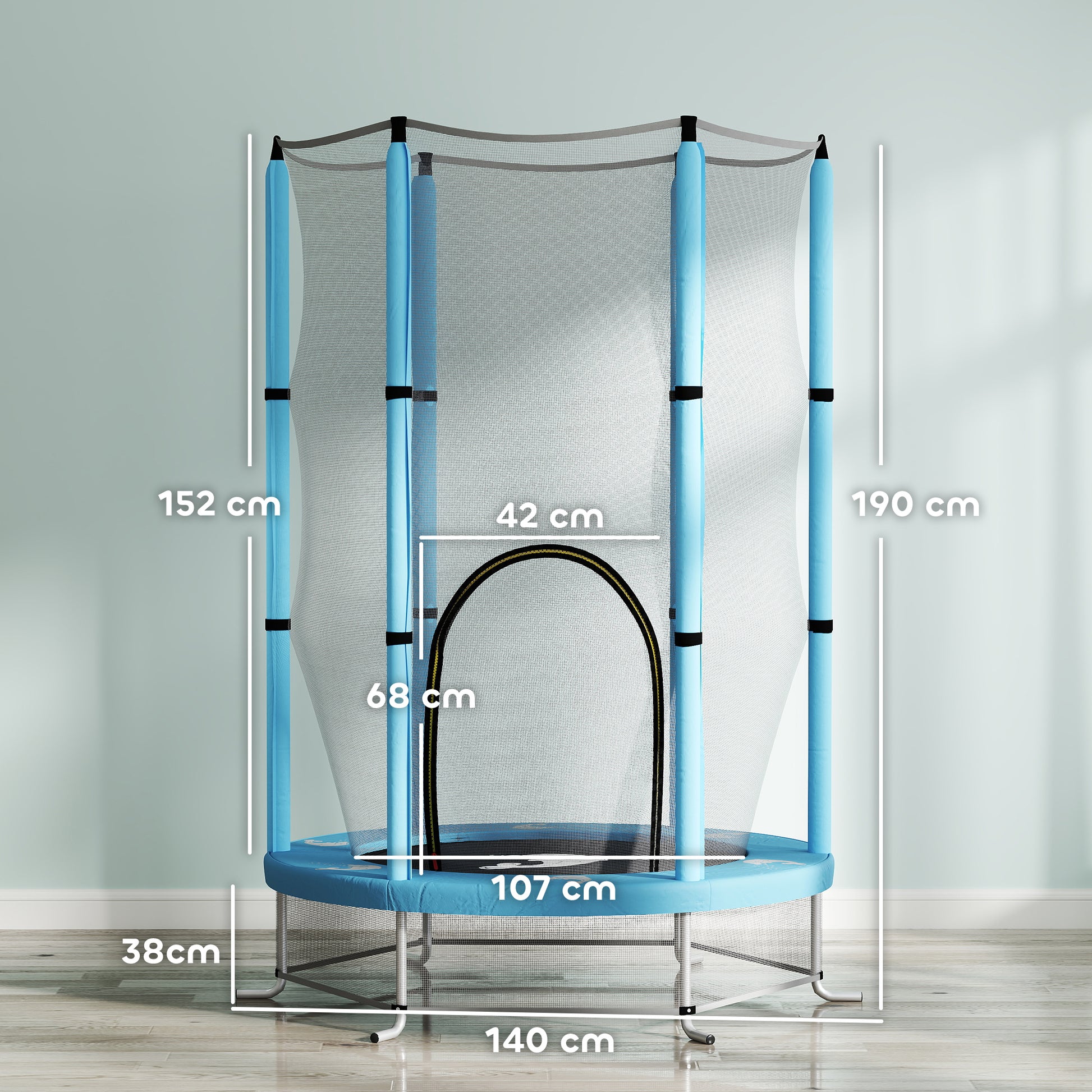 Kids Trampoline Ø140cm Outdoor Trampoline for Kids with Safety Net Zipper Bungee Cord Edge Cover, Garden Trampoline with Cloud Pattern, for Indoor and Outdoor