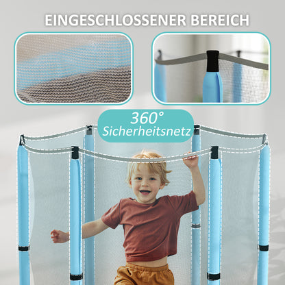 Kids Trampoline Ø140cm Outdoor Trampoline for Kids with Safety Net Zipper Bungee Cord Edge Cover, Garden Trampoline with Cloud Pattern, for Indoor and Outdoor