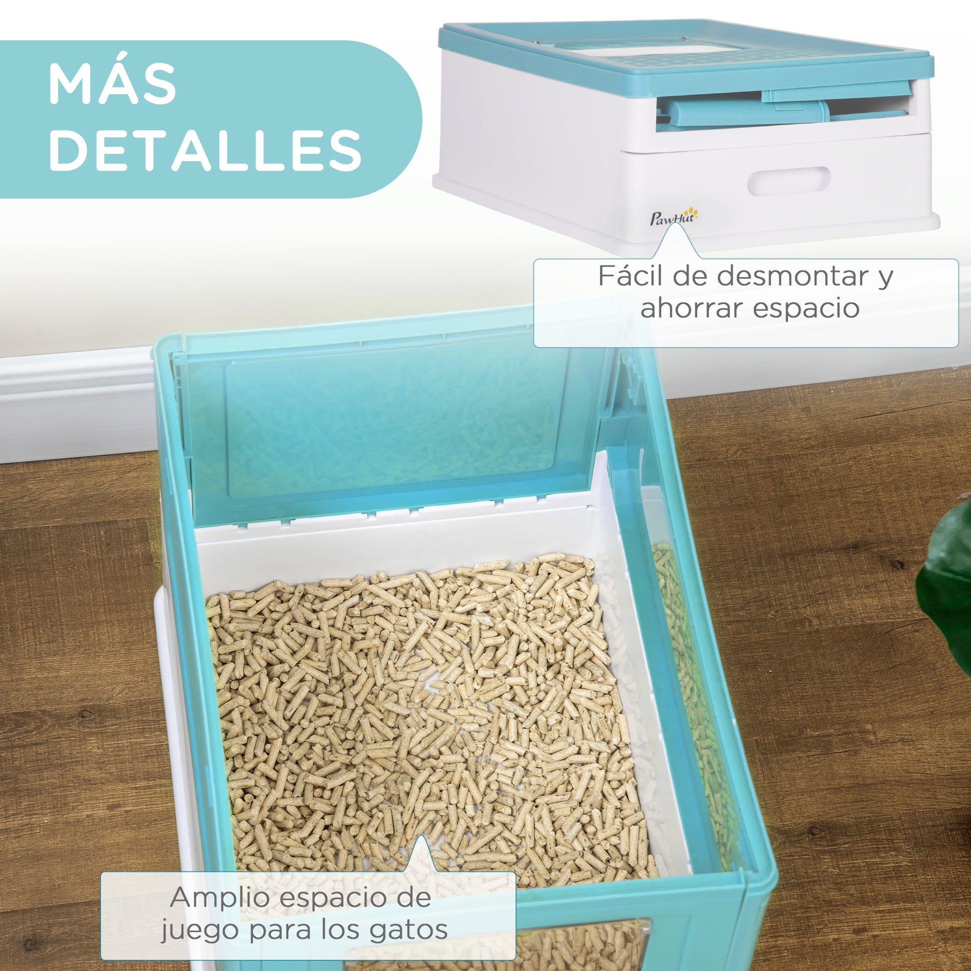Foldable Cat Litter Box Enclosed Cat Litter Box with Detachable Cover Removable Tray Flip Top Entrance Door and Scoop 47.5x35.5x36.7 cm Blue and White