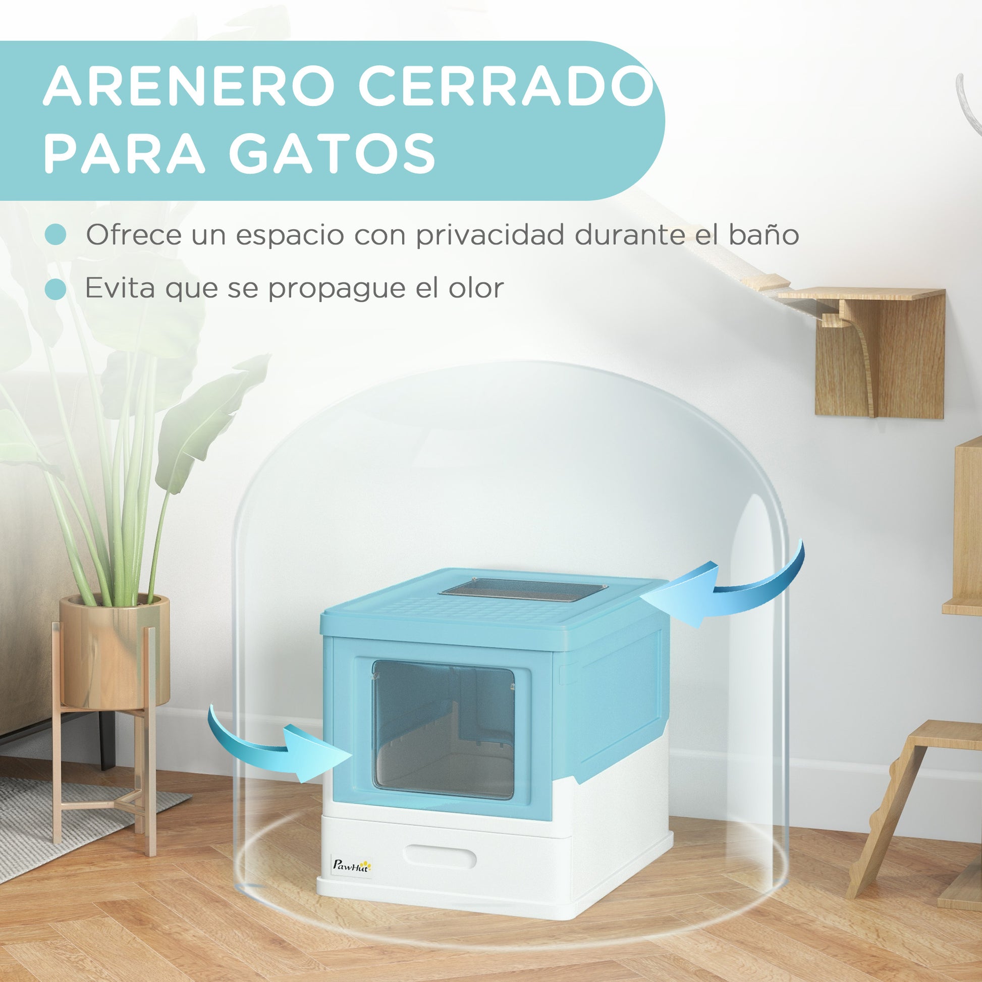 Foldable Cat Litter Box Enclosed Cat Litter Box with Detachable Cover Removable Tray Flip Top Entrance Door and Scoop 47.5x35.5x36.7 cm Blue and White