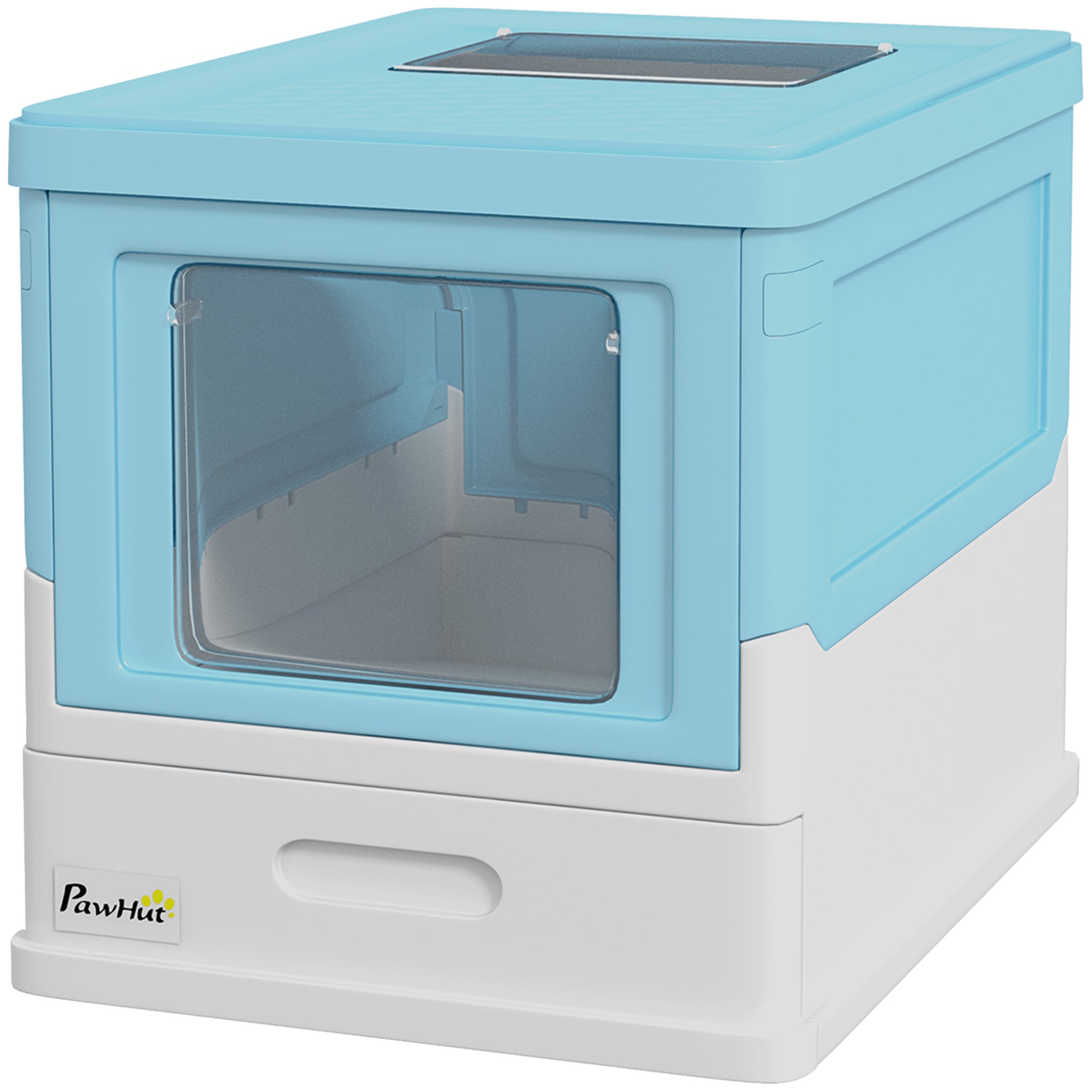 Foldable Cat Litter Box Enclosed Cat Litter Box with Detachable Cover Removable Tray Flip Top Entrance Door and Scoop 47.5x35.5x36.7 cm Blue and White