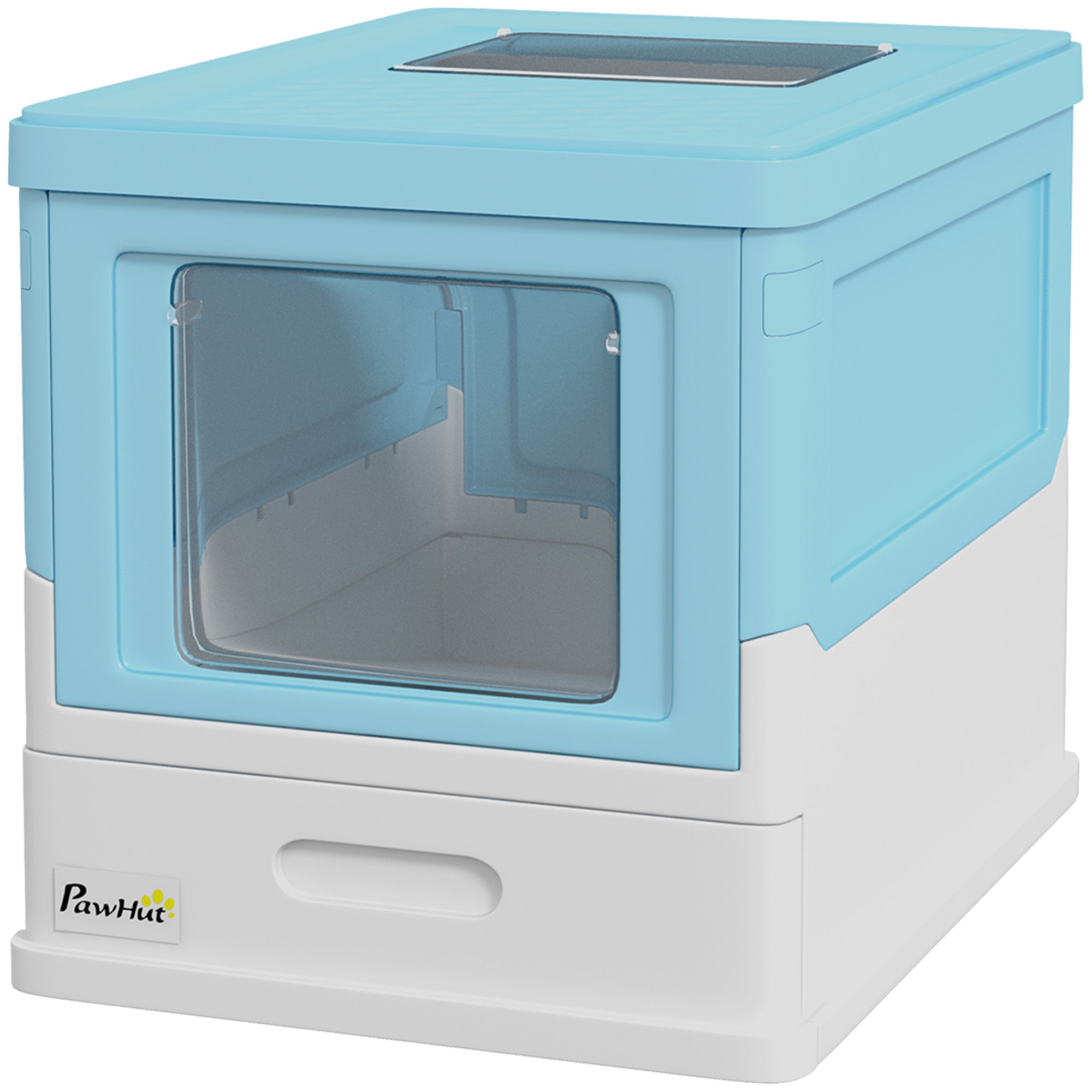 Foldable Cat Litter Box Enclosed Cat Litter Box with Detachable Cover Removable Tray Flip Top Entrance Door and Scoop 47.5x35.5x36.7 cm Blue and White