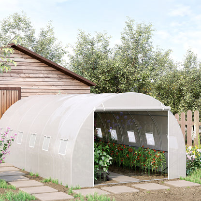 6x3x2 m Tunnel Greenhouse Garden with Roll-Up Door 12 Mesh Windows PE 140 g/m² and Galvanized Metal for Growing Plants Vegetables White