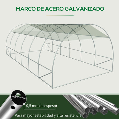 6x3x2 m Tunnel Greenhouse Garden with Roll-Up Door 12 Mesh Windows PE 140 g/m² and Galvanized Metal for Growing Plants Vegetables White
