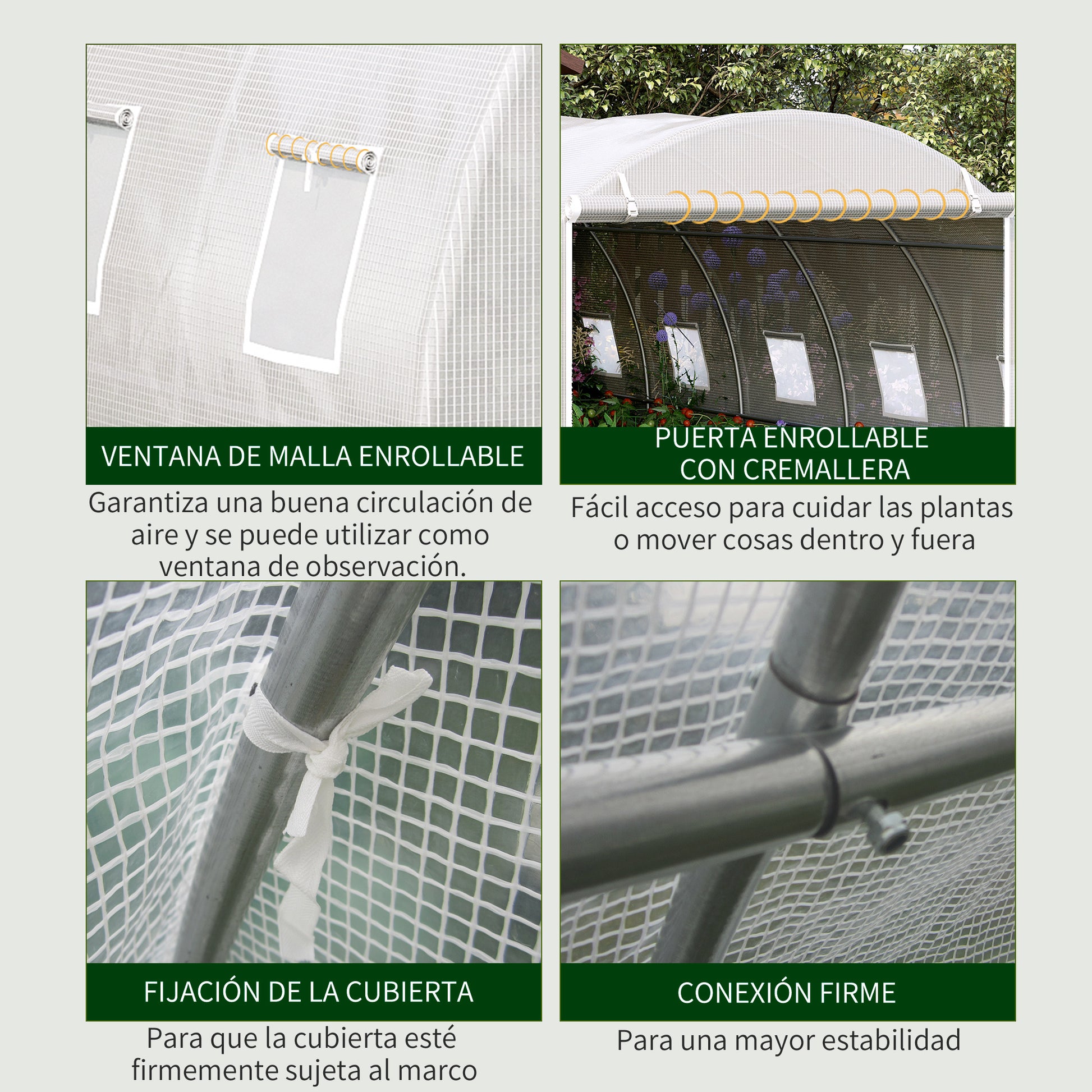 6x3x2 m Tunnel Greenhouse Garden with Roll-Up Door 12 Mesh Windows PE 140 g/m² and Galvanized Metal for Growing Plants Vegetables White