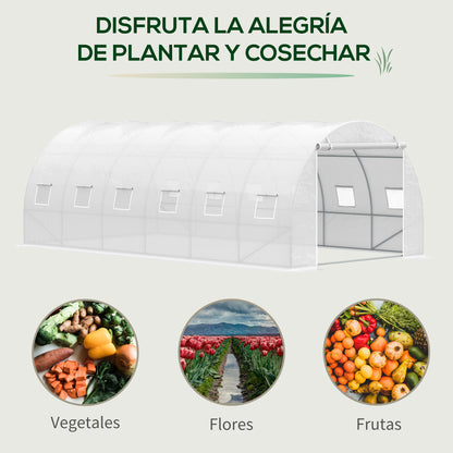 6x3x2 m Tunnel Greenhouse Garden with Roll-Up Door 12 Mesh Windows PE 140 g/m² and Galvanized Metal for Growing Plants Vegetables White