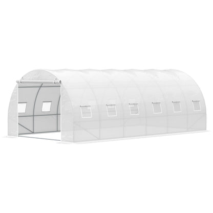 6x3x2 m Tunnel Greenhouse Garden with Roll-Up Door 12 Mesh Windows PE 140 g/m² and Galvanized Metal for Growing Plants Vegetables White