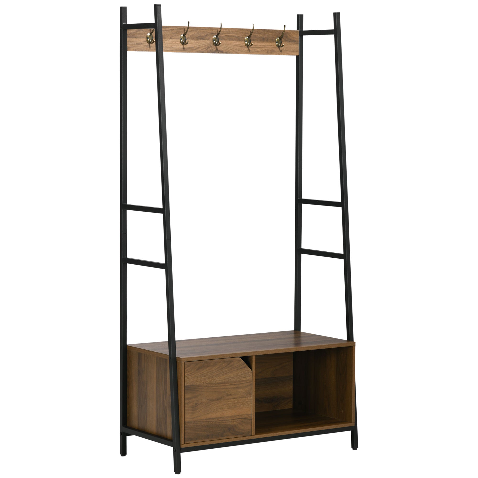 Coat Rack with Shoe Rack Bench Entryway Furniture with 5 Hooks Door and Open Shelf for Hallway Entry 84x40x169 cm Rustic Brown