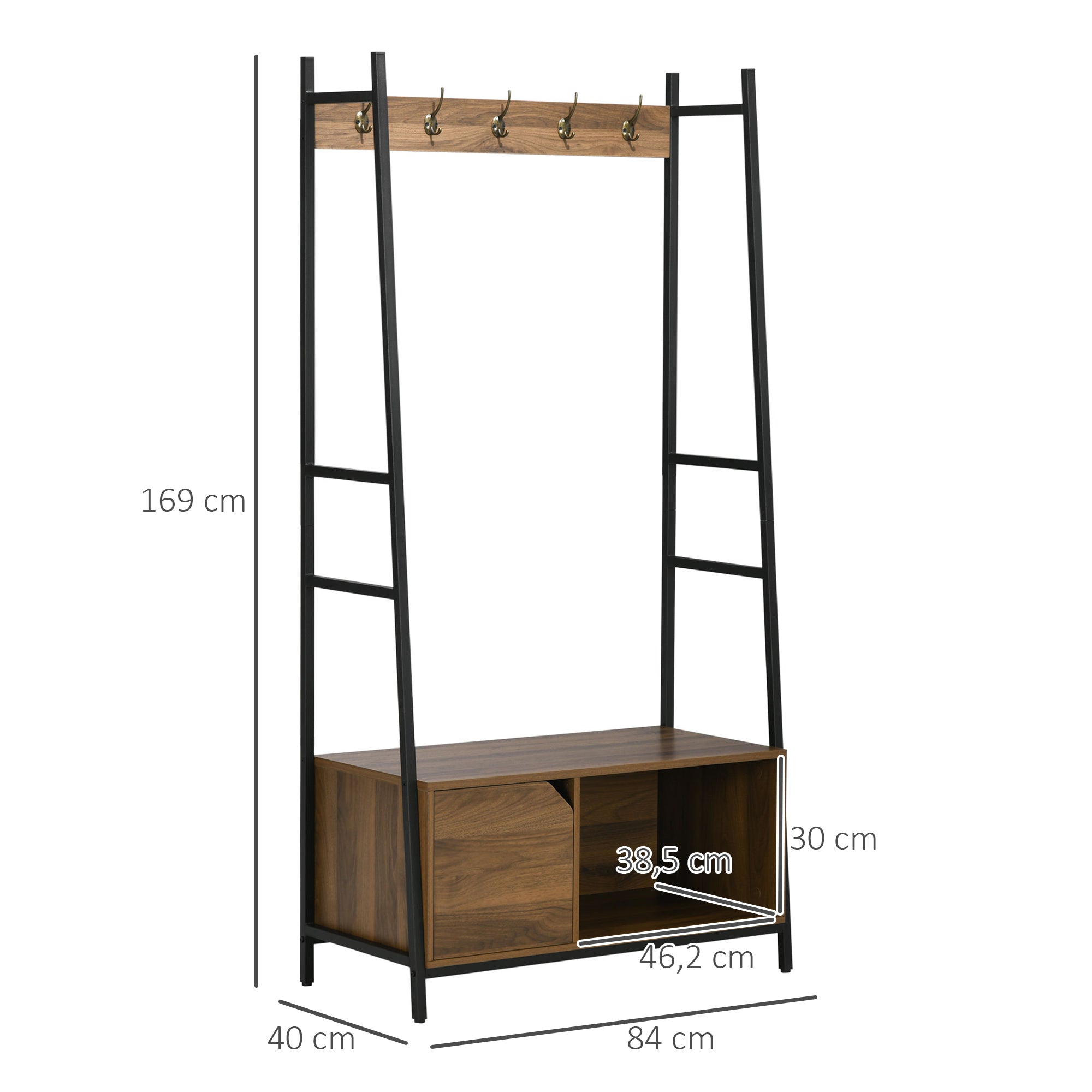 Coat Rack with Shoe Rack Bench Entryway Furniture with 5 Hooks Door and Open Shelf for Hallway Entry 84x40x169 cm Rustic Brown