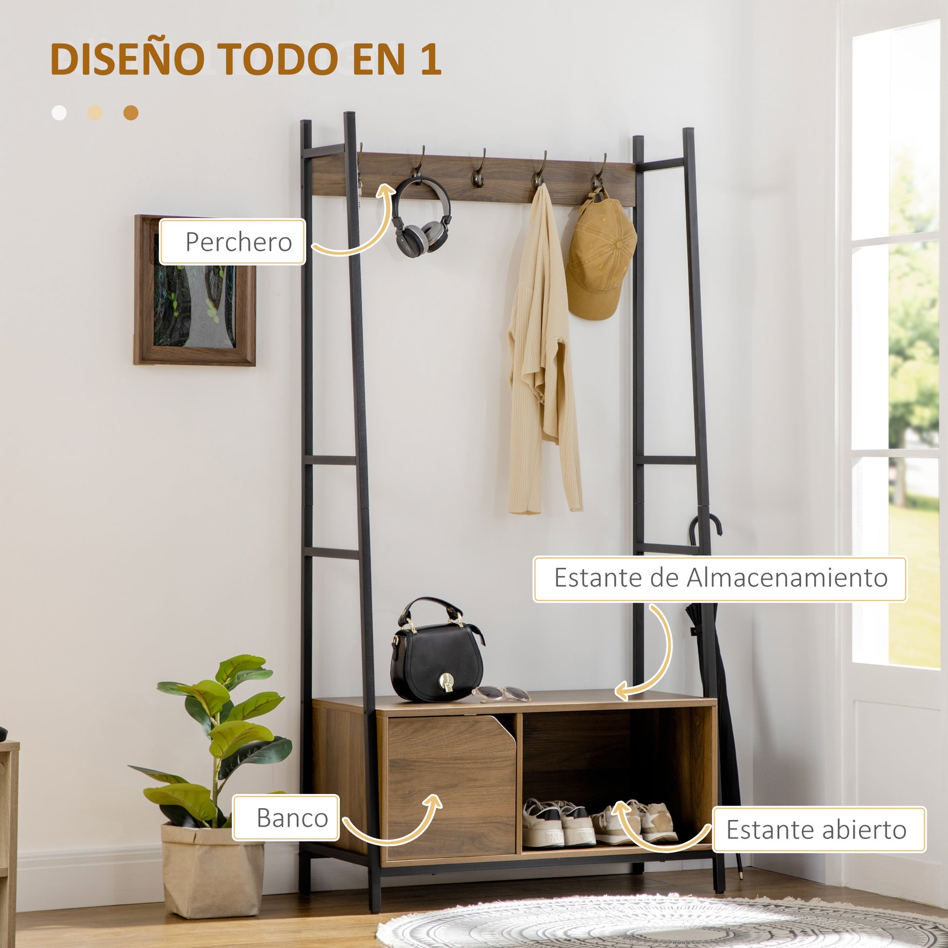 Coat Rack with Shoe Rack Bench Entryway Furniture with 5 Hooks Door and Open Shelf for Hallway Entry 84x40x169 cm Rustic Brown