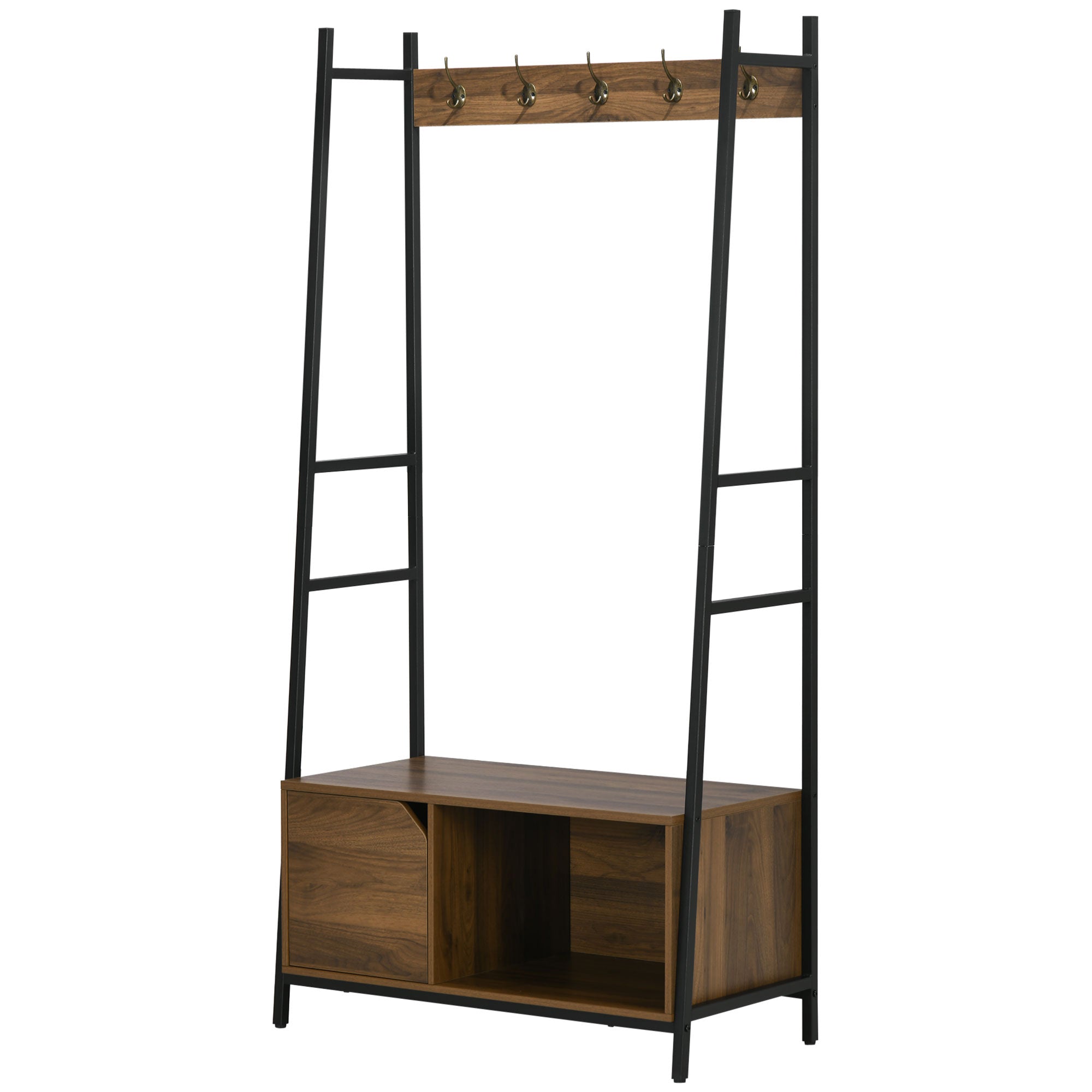 Coat Rack with Shoe Rack Bench Entryway Furniture with 5 Hooks Door and Open Shelf for Hallway Entry 84x40x169 cm Rustic Brown