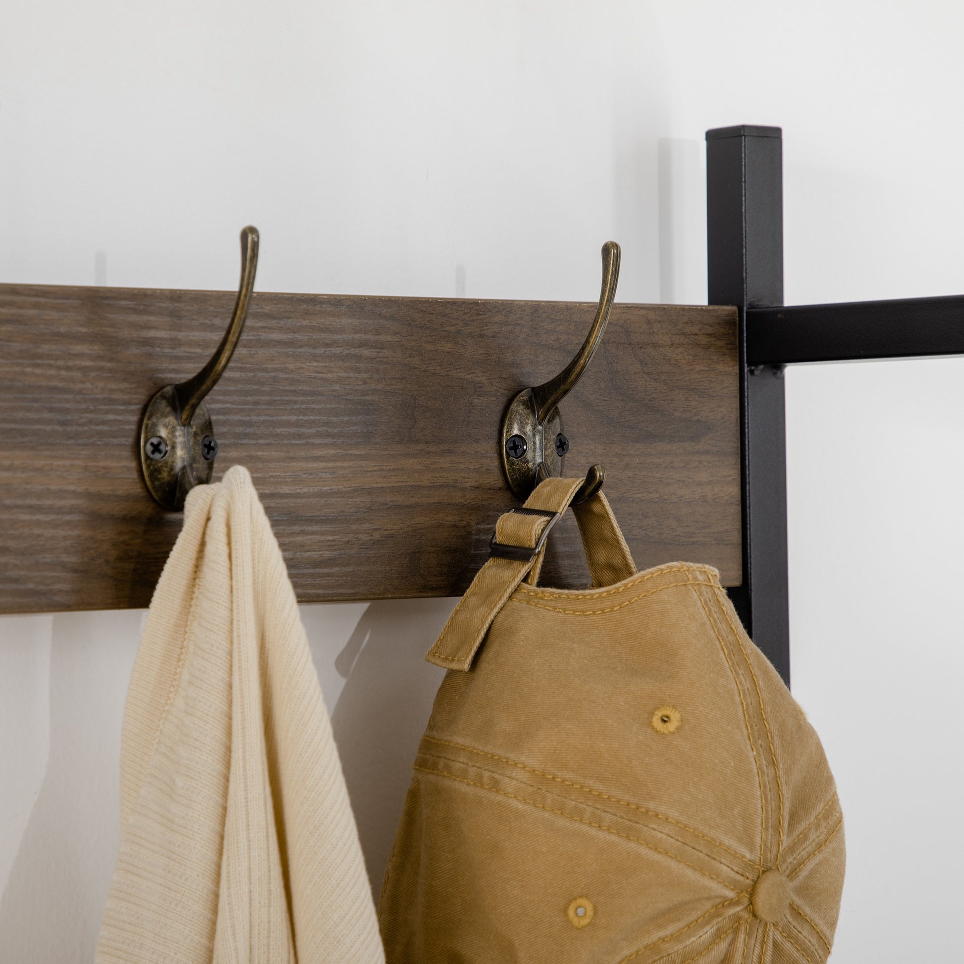 Coat Rack with Shoe Rack Bench Entryway Furniture with 5 Hooks Door and Open Shelf for Hallway Entry 84x40x169 cm Rustic Brown
