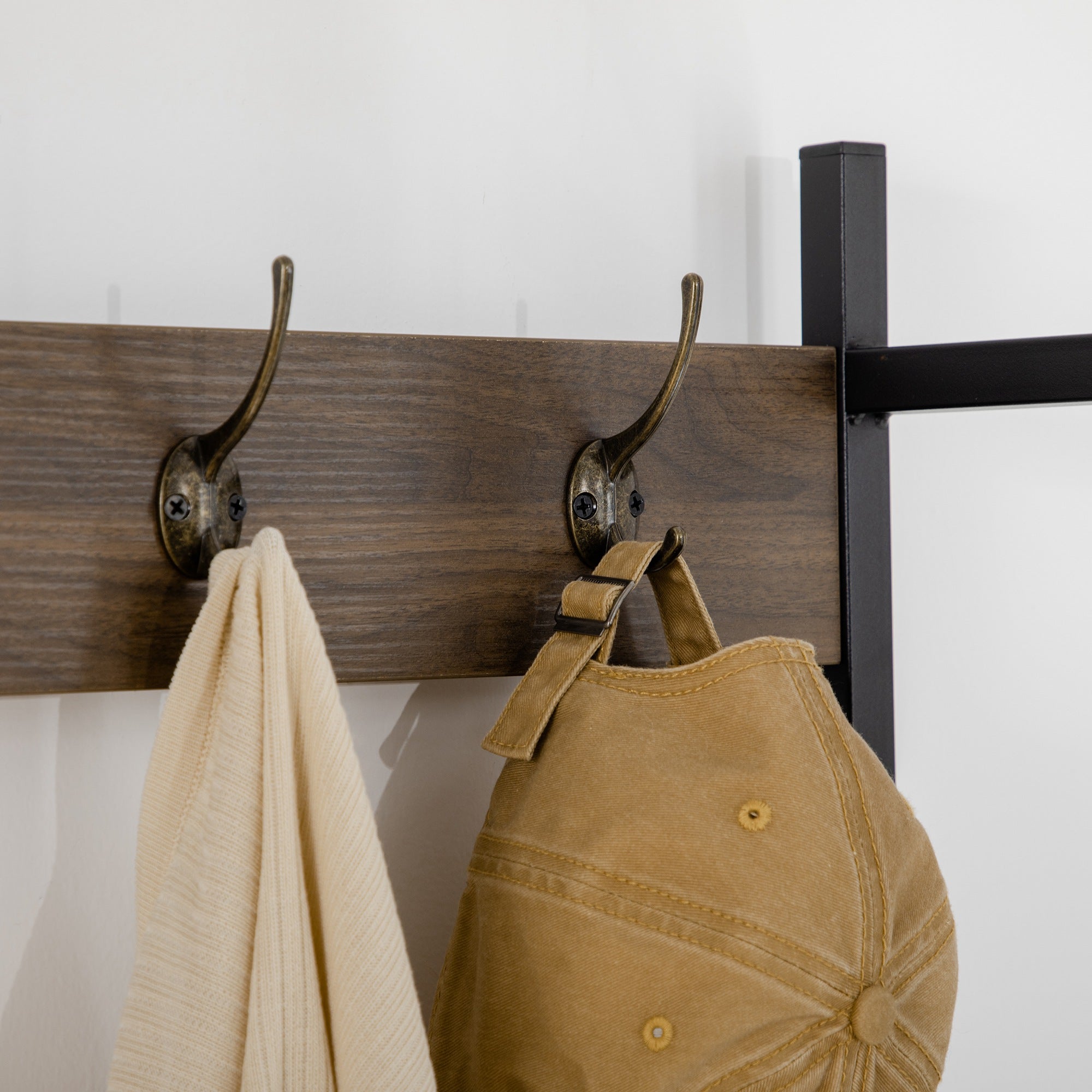 Coat Rack with Shoe Rack Bench Entryway Furniture with 5 Hooks Door and Open Shelf for Hallway Entry 84x40x169 cm Rustic Brown