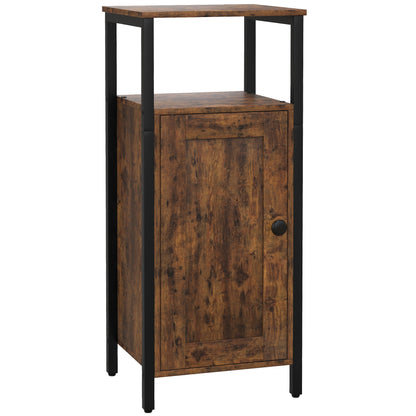 Side Table Narrow Coffee Table with Cabinet and Two Open Shelves, End Table Coffee Table Bedside Table for Living Room Bedroom 34 x 30 x 80 cm Rustic Brown