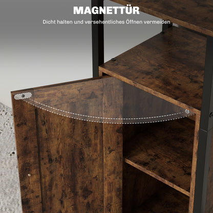 Side Table Narrow Coffee Table with Cabinet and Two Open Shelves, End Table Coffee Table Bedside Table for Living Room Bedroom 34 x 30 x 80 cm Rustic Brown