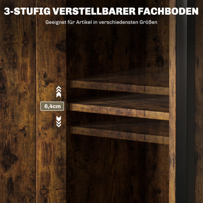 Side Table Narrow Coffee Table with Cabinet and Two Open Shelves, End Table Coffee Table Bedside Table for Living Room Bedroom 34 x 30 x 80 cm Rustic Brown