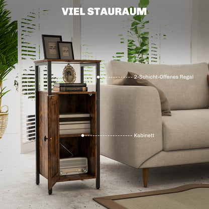 Side Table Narrow Coffee Table with Cabinet and Two Open Shelves, End Table Coffee Table Bedside Table for Living Room Bedroom 34 x 30 x 80 cm Rustic Brown