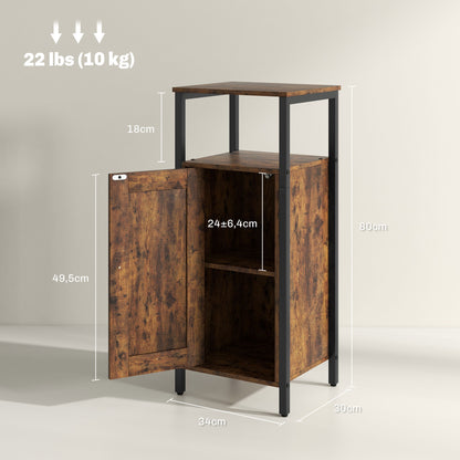 Side Table Narrow Coffee Table with Cabinet and Two Open Shelves, End Table Coffee Table Bedside Table for Living Room Bedroom 34 x 30 x 80 cm Rustic Brown