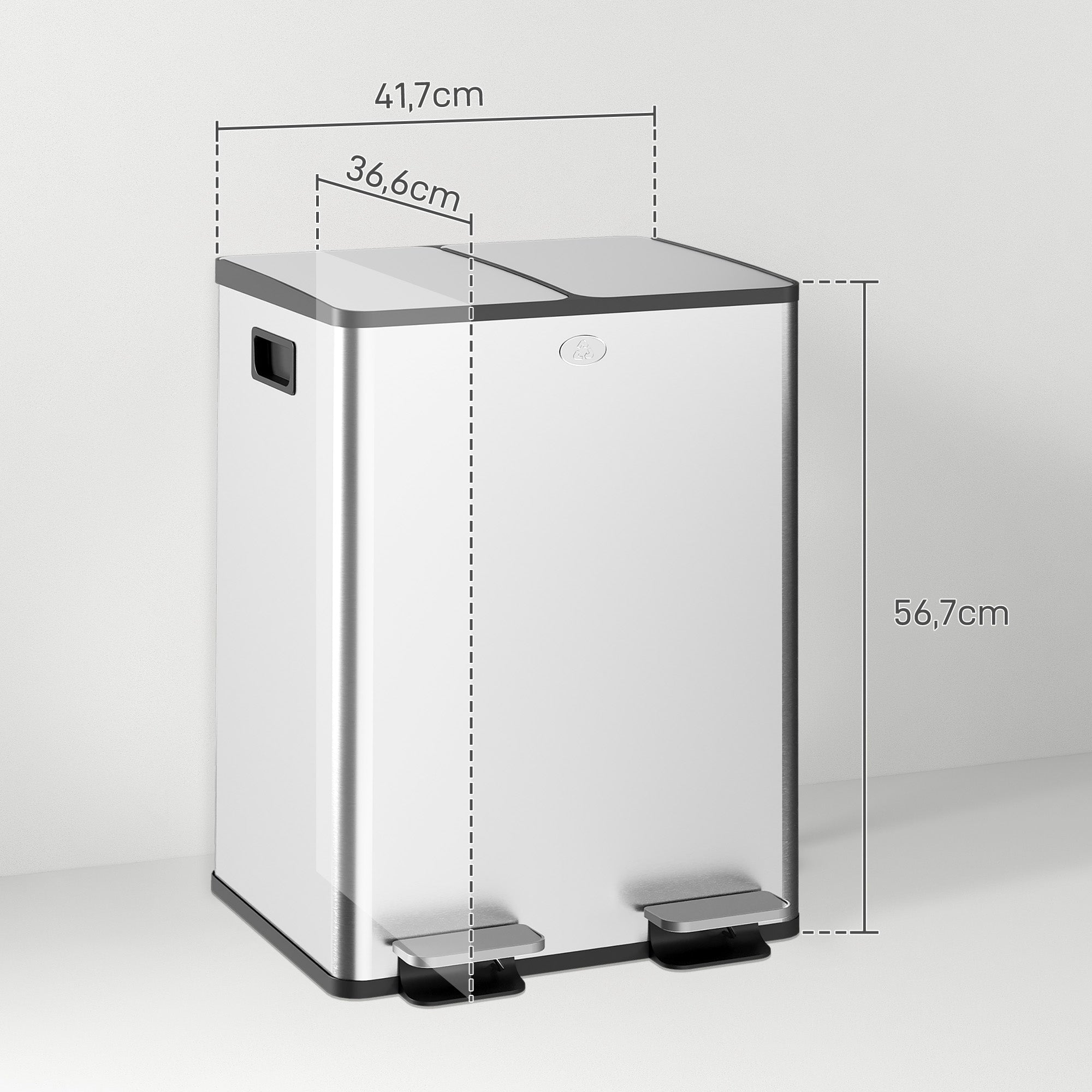 Kitchen Trash Can with 2 Compartments 2x20L Stainless Steel Kitchen Garbage Can with Pedal Soft Close Lids and Removable Bin for Recycling Waste Food Scraps Silver