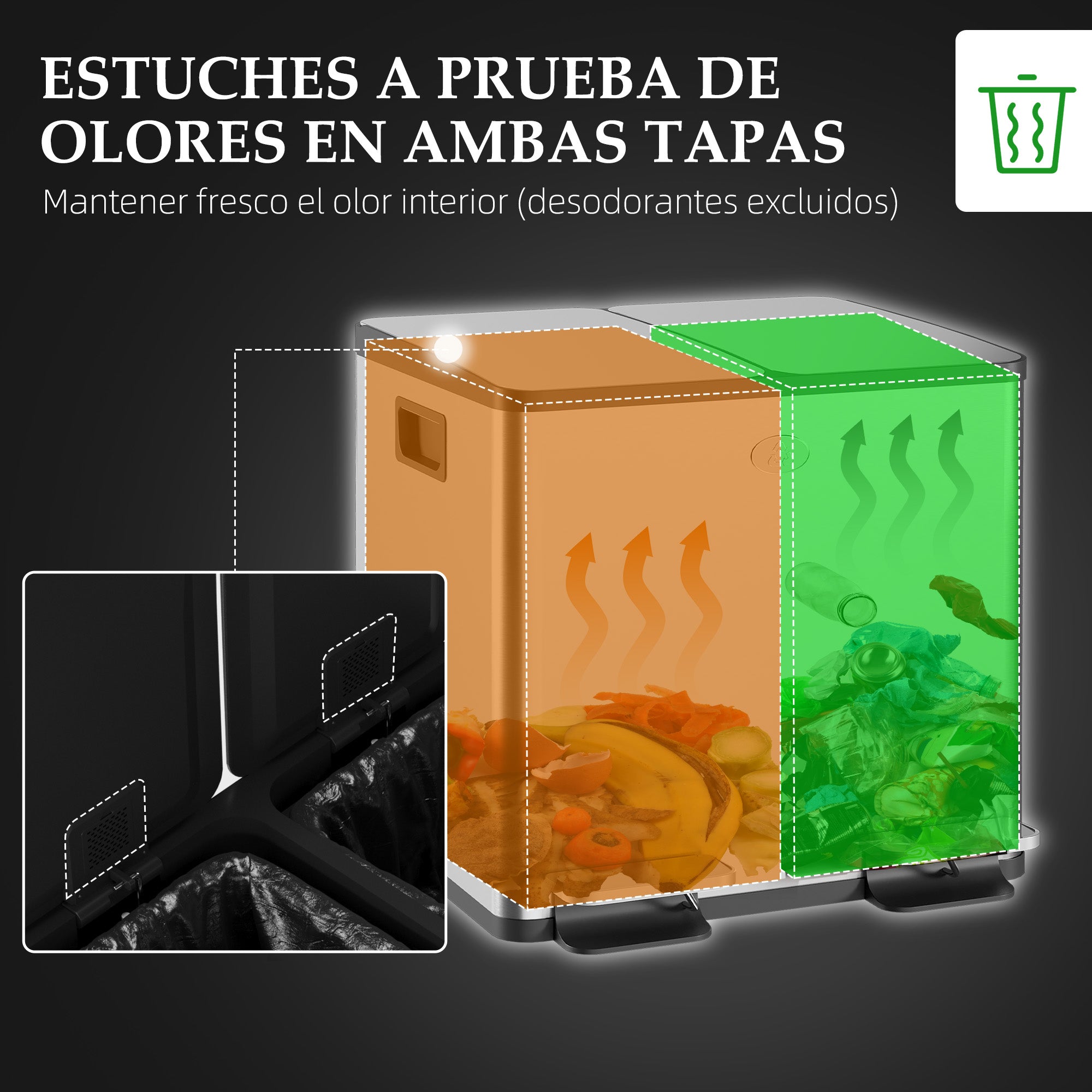 Kitchen Trash Can with 2 Compartments 2x20L Stainless Steel Kitchen Garbage Can with Pedal Soft Close Lids and Removable Bin for Recycling Waste Food Scraps Silver