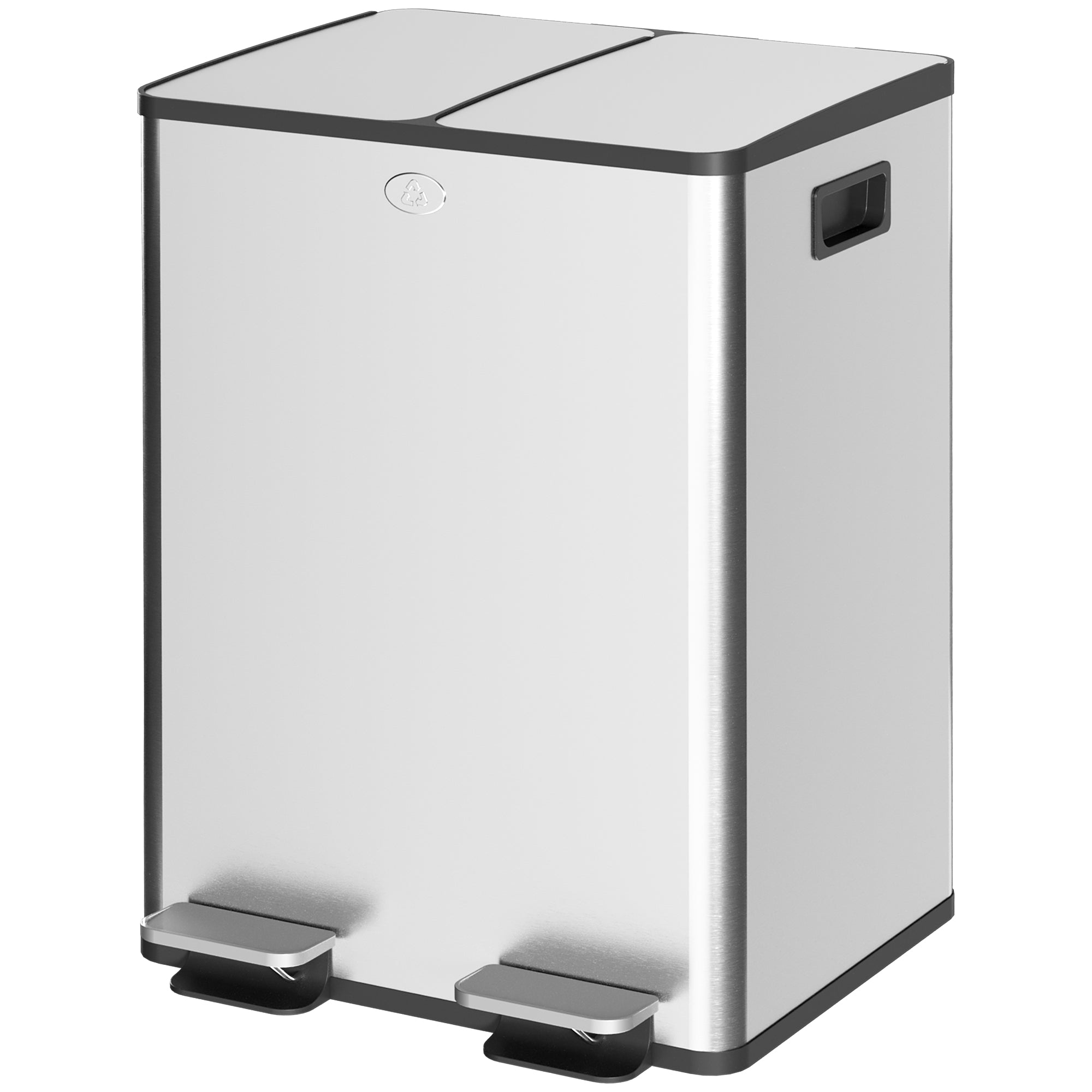 Kitchen Trash Can with 2 Compartments 2x20L Stainless Steel Kitchen Garbage Can with Pedal Soft Close Lids and Removable Bin for Recycling Waste Food Scraps Silver