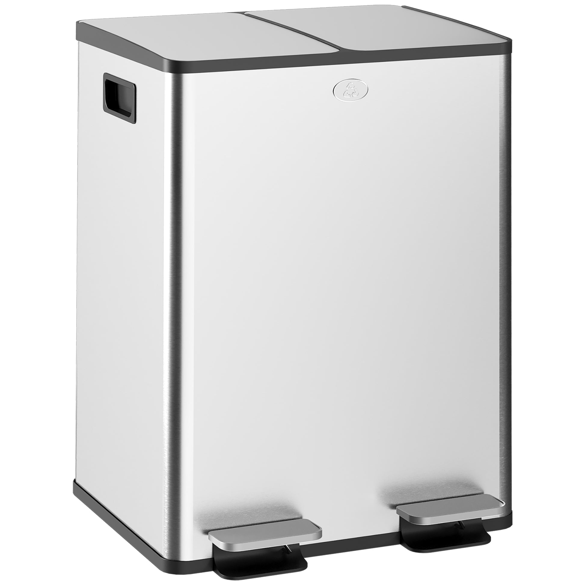 Kitchen Trash Can with 2 Compartments 2x20L Stainless Steel Kitchen Garbage Can with Pedal Soft Close Lids and Removable Bin for Recycling Waste Food Scraps Silver
