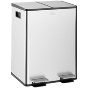 Kitchen Trash Can with 2 Compartments 2x20L Stainless Steel Kitchen Garbage Can with Pedal Soft Close Lids and Removable Bin for Recycling Waste Food Scraps Silver