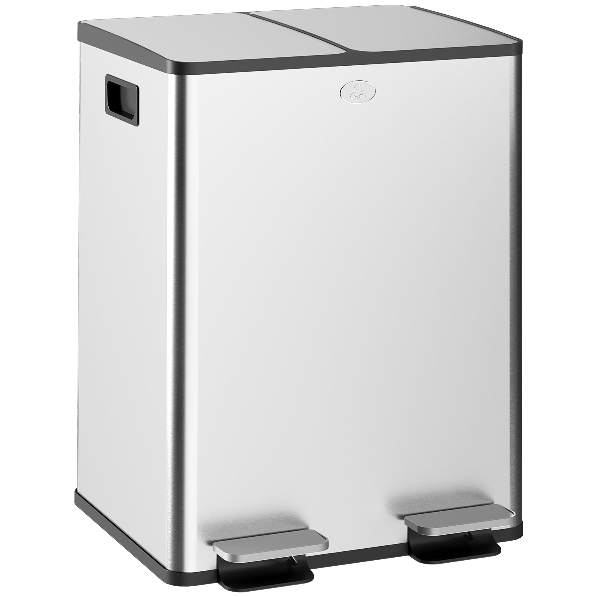 Kitchen Trash Can with 2 Compartments 2x20L Stainless Steel Kitchen Garbage Can with Pedal Soft Close Lids and Removable Bin for Recycling Waste Food Scraps Silver