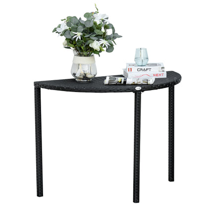 Balcony Table Garden Side Table Table Outdoor Furniture semicircular Poly Rattan Metal Black 100 x 50 x 74 cm