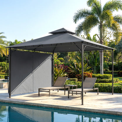 3.2 x 3.2 m (10.5 x 10.5 ft) Metal Garden Gazebo — Retractable Canopy, Double Roof, UPF 30+, Dark Gray