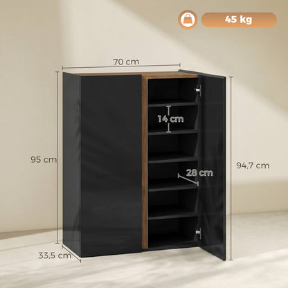 Shoe Cabinet with Soft-Close Safety Doors, 6-Tier Storage for up to 18 Pairs, Handleless Design, High-Gloss Black