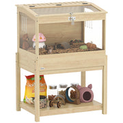 Hamster Cage 2 Tiers Small Animal Cage with Foldable Lid, Large Pet House Cage for Hamster Dwarf Hamster 83.2 x 50 x 103 cm Natural Wood
