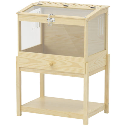 Hamster Cage 2 Tiers Small Animal Cage with Foldable Lid, Large Pet House Cage for Hamster Dwarf Hamster 83.2 x 50 x 103 cm Natural Wood