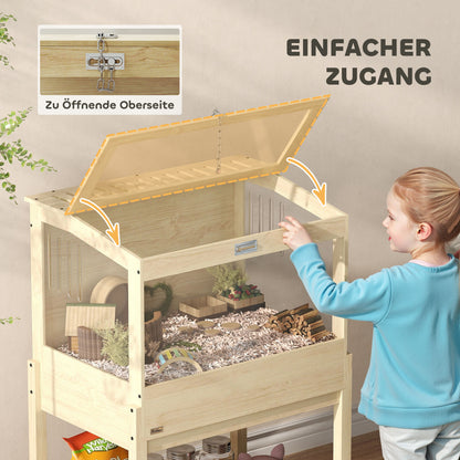 Hamster Cage 2 Tiers Small Animal Cage with Foldable Lid, Large Pet House Cage for Hamster Dwarf Hamster 83.2 x 50 x 103 cm Natural Wood