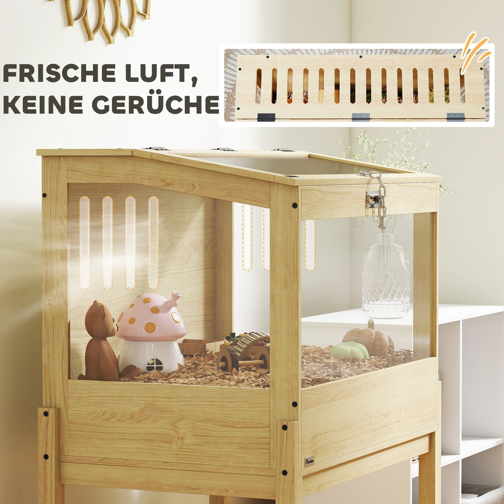 Hamster Cage 2 Tiers Small Animal Cage with Foldable Lid, Large Pet House Cage for Hamster Dwarf Hamster 83.2 x 50 x 103 cm Natural Wood
