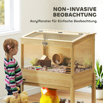 Hamster Cage 2 Tiers Small Animal Cage with Foldable Lid, Large Pet House Cage for Hamster Dwarf Hamster 83.2 x 50 x 103 cm Natural Wood