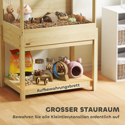 Hamster Cage 2 Tiers Small Animal Cage with Foldable Lid, Large Pet House Cage for Hamster Dwarf Hamster 83.2 x 50 x 103 cm Natural Wood